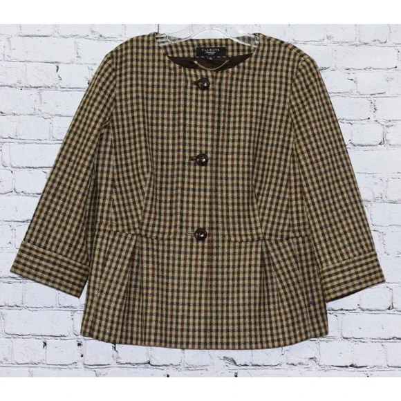 TALBOTS Designer Peplum Houndstooth Plaid Equestrian Style Blazer Jacket 12P - Picture 5 of 7